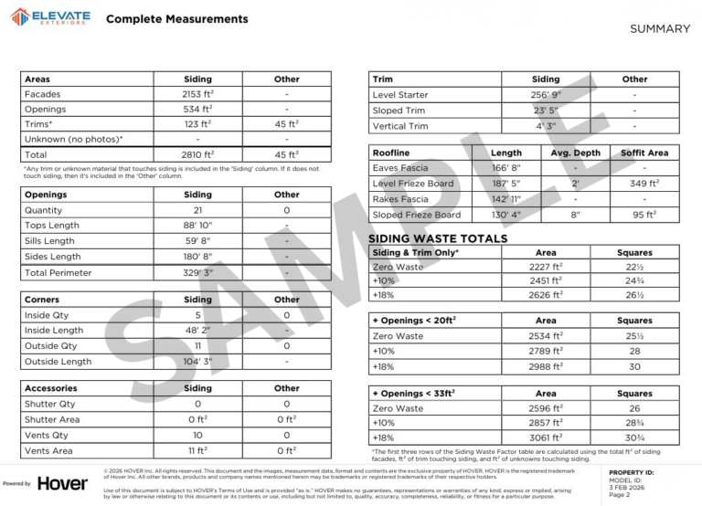Sample Hover Report Free With Siding Consultation